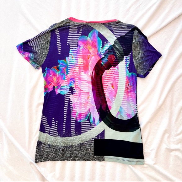 Prabal Gurung Blue Pink Black Pattern T-Shirt - Picture 3 of 12